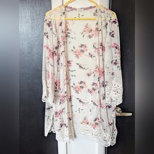 Mason Belle Floral Lace Kimono Cardigan